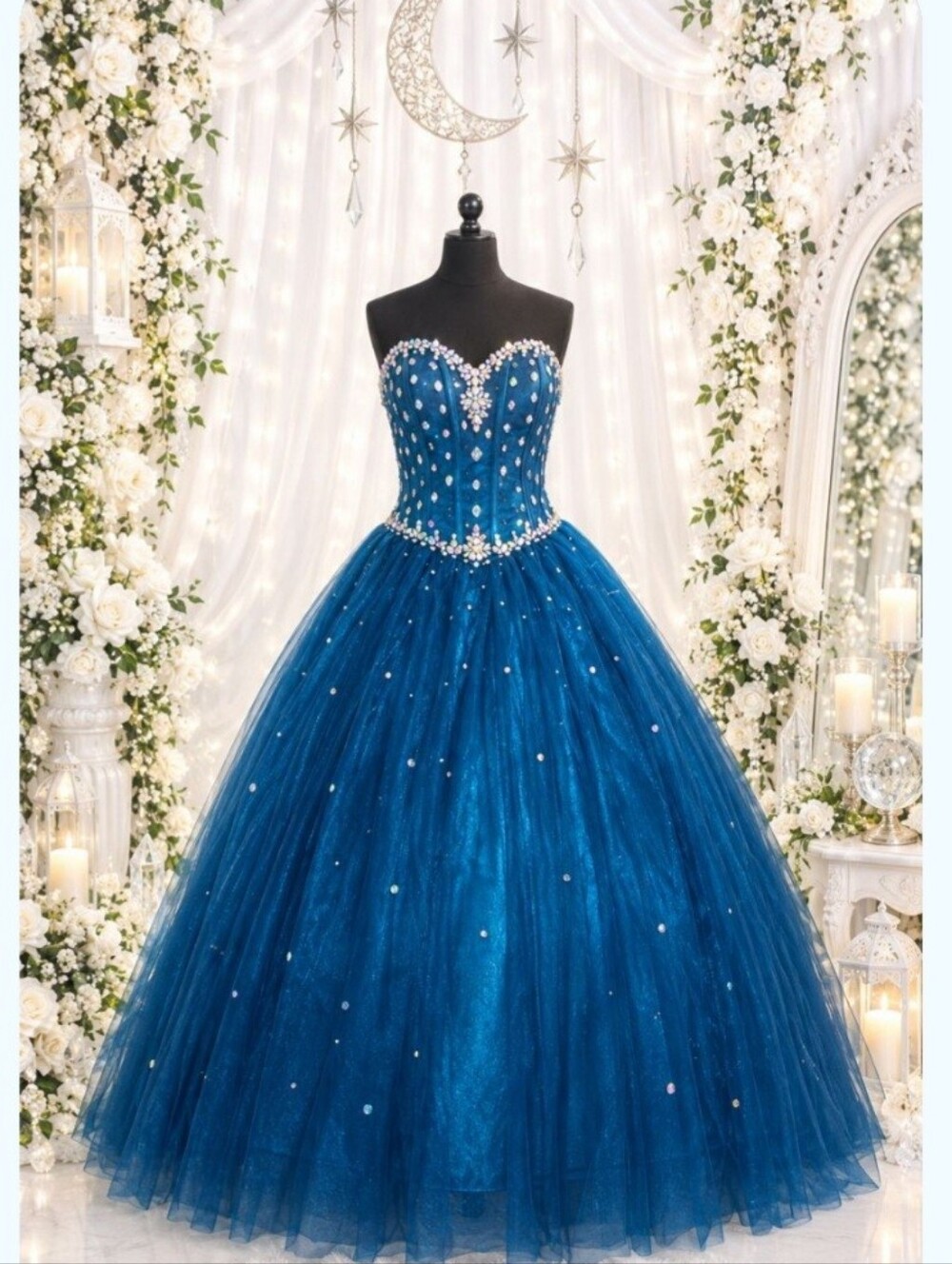 Strapless Navy Blue Sequin Bustier Dress